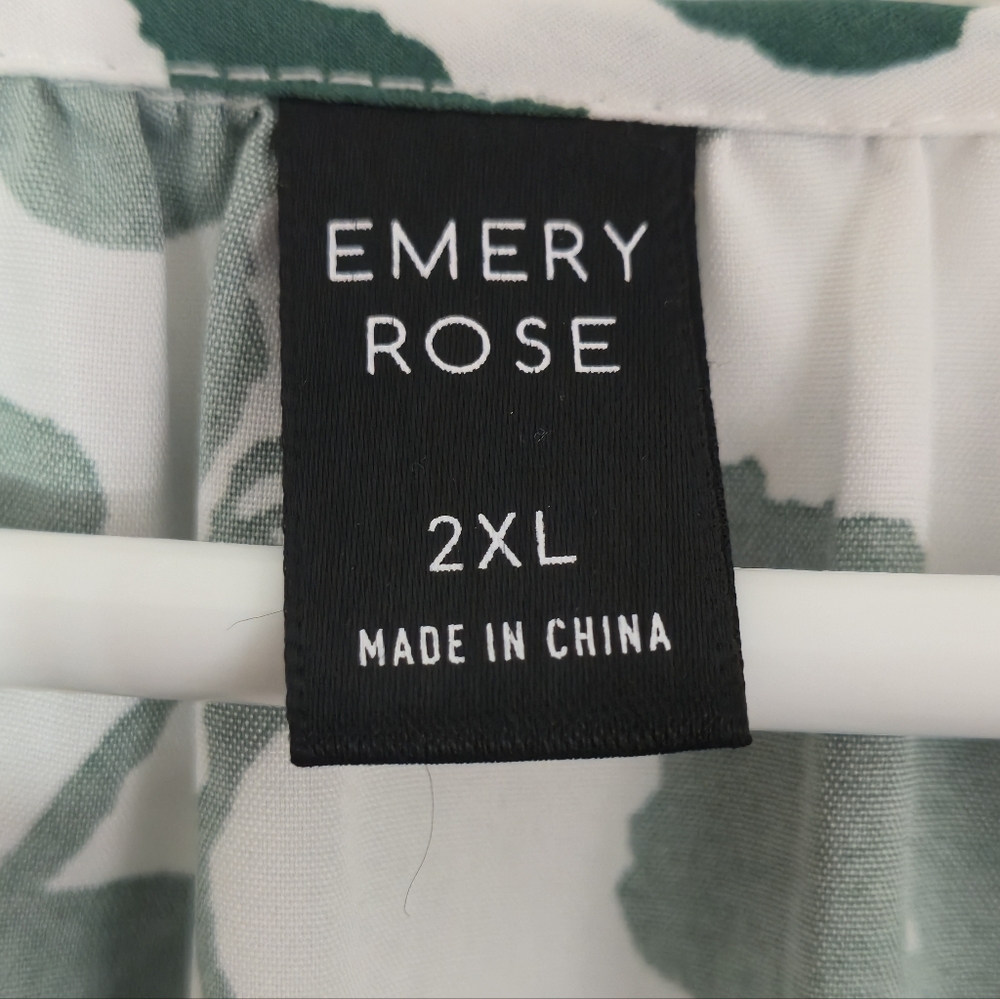 Emery Rose Floral Babydoll Peplum Ruffle Flutter Sleeve V-Neck Blouse Green 2XL - Picture 6 of 12